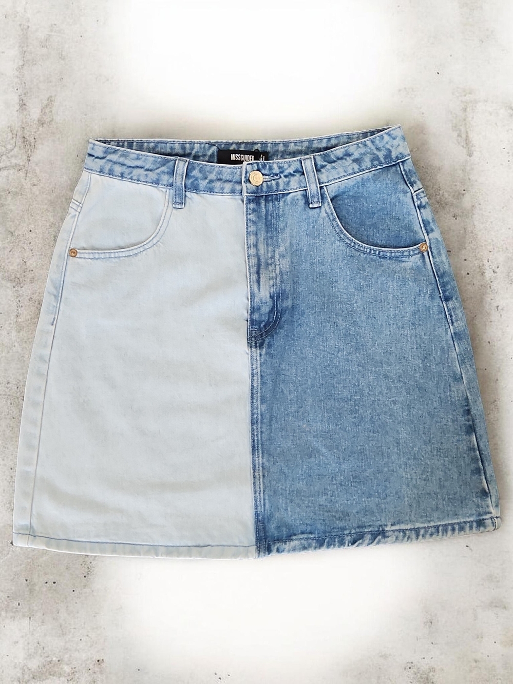 Missguided Two-Tone Blue Denim Mini Skirt